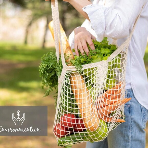 Mesh Produce Bags, 5 Pack Reusable Cotton Mesh Grocery Bag Washable Cotton Strin - Picture 2 of 9